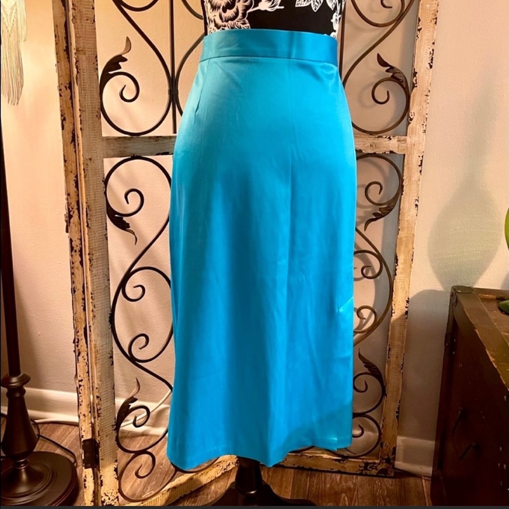 Turquoise Blue Satin Pinup Girl Pinup Couture Pinup Stars Skirt - Picture 4 of 11